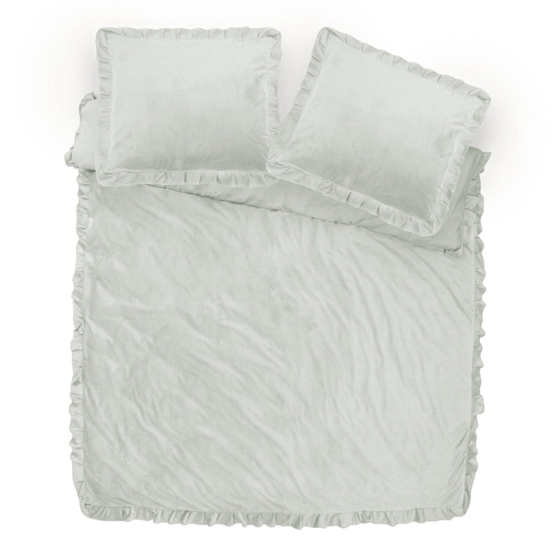 Valkoinen sametti pussilakanasetti Velvet Ruffles