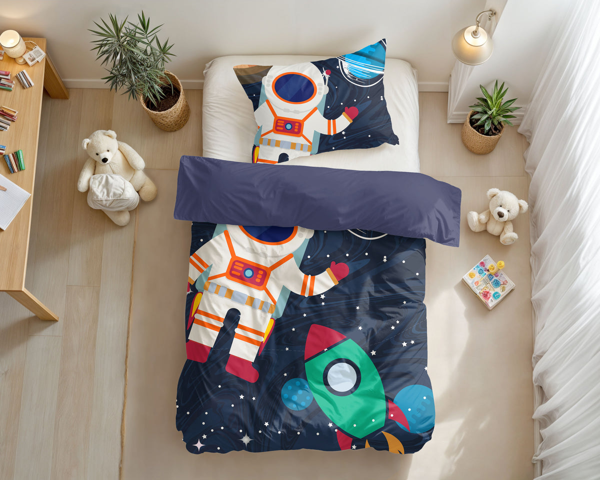 Juego de funda nórdica infantil Space man 2 Azul /220 — 140 x 200/220