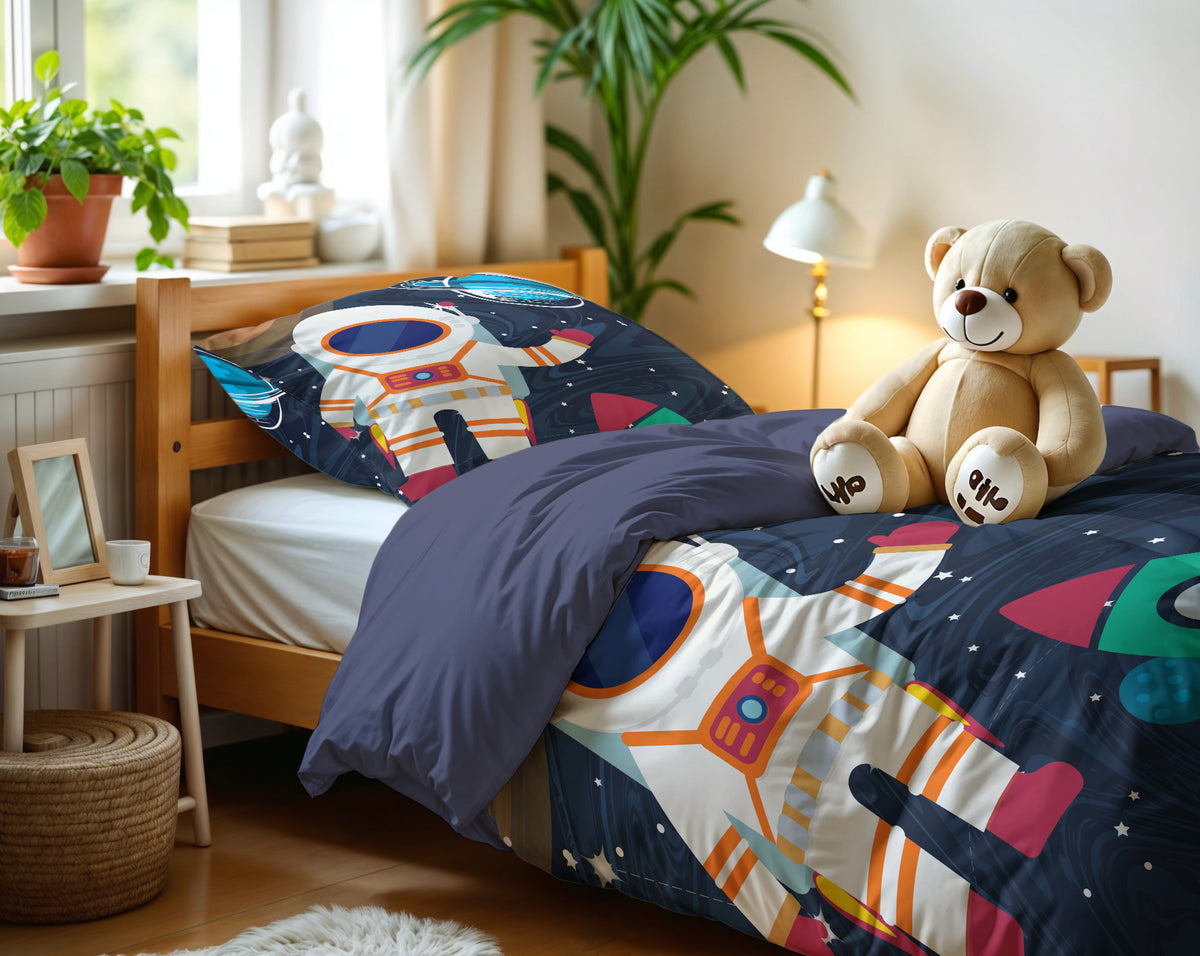 Juego de funda nórdica infantil Space man 2 Azul /220 — 140 x 200/220