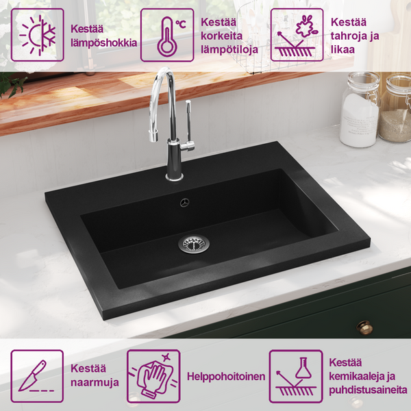 Musta graniittiallas Dicu 600x450x120 mm