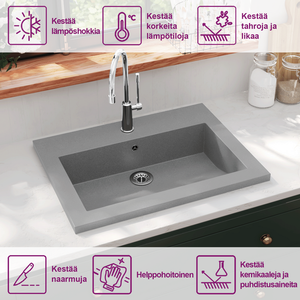 Harmaa graniitti pesuallas Dicu 600x450x120 mm