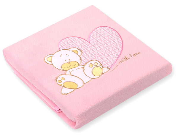 Baby-Fleecedecke - Teddybär mit Herz Pink