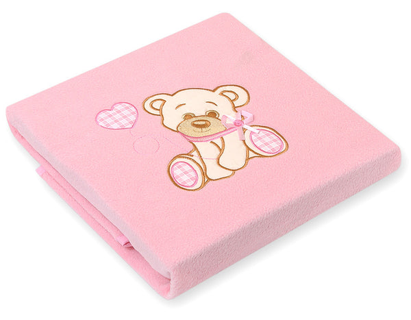 Baby-Fleece-Decke – Bär mit Schleife Rosa