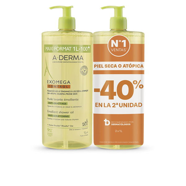 A-derma - Exomega Control emollient shower oil pack 2 x 1000 ml