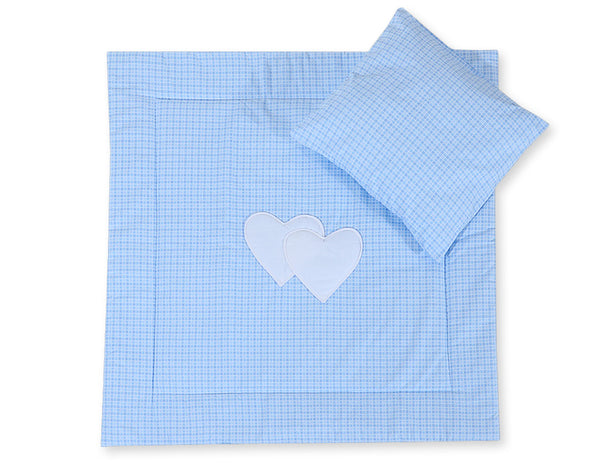 Babydecke 77x77cm und Kissen - Hearts blue checkered