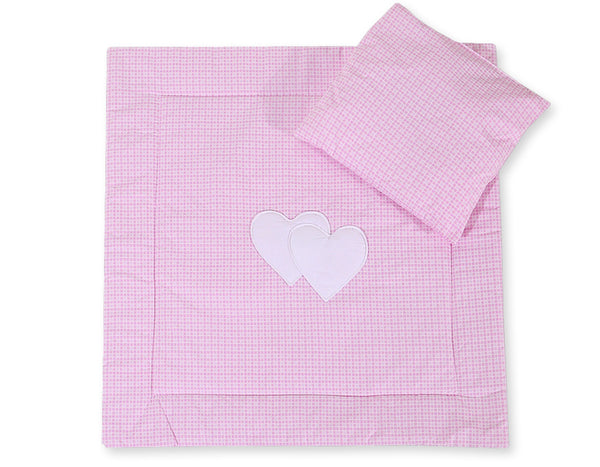 Babydecke 77x77cm und Kissen - Herzen rosa kariert