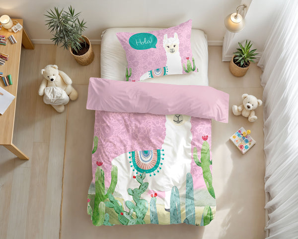 Kinder-Bettwäsche-Set Hola Lama Rosa 140 x 200/220