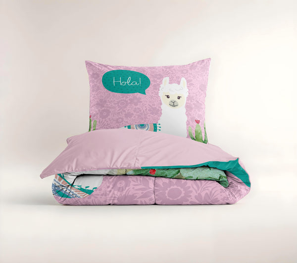 Kinder-Bettwäsche-Set Hola Lama Rosa 140 x 200/220