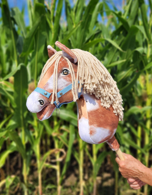 Premium Steckenpferd / Hobby Horse - Tobiano Braunfalbe Beige A3