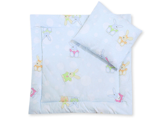 Babydecke 77x77cm und Kissen - Happy rabbits blue