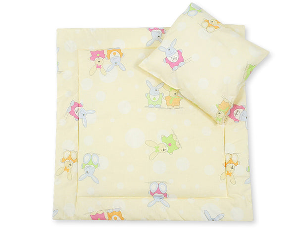 Babydecke 77x77cm und Kissen - Happy rabbits yellow
