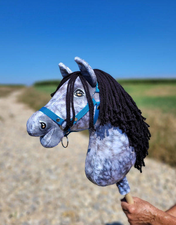 Premium Steckenpferd / Hobby Horse - Dapple Grey mit schwarzem A3