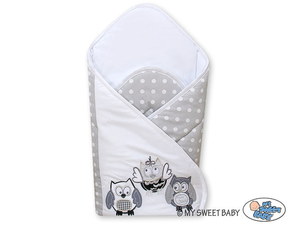 Babynest mit verstärktem Boden - Owls Bigi Zibi & Adele grau-schwarz