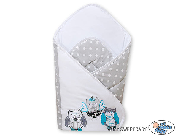 Babynest mit verstärktem Boden - Owls Bigi Zibi & Adele grau-türkis