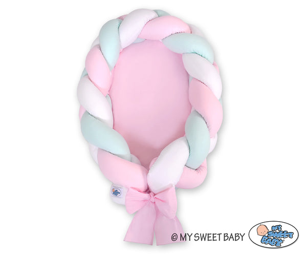 Babynest Zopf mit Nestchenumrandung - Rosa - Weiß