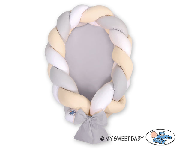 Schlafnest mit Zopf und Randeinfassung – Grau – Beige