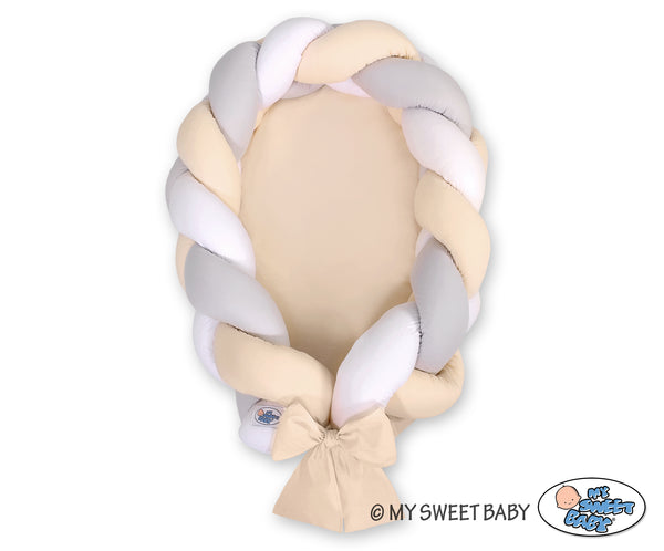Babynest mit Zopf-Stoßschutz – Beige – Weiß