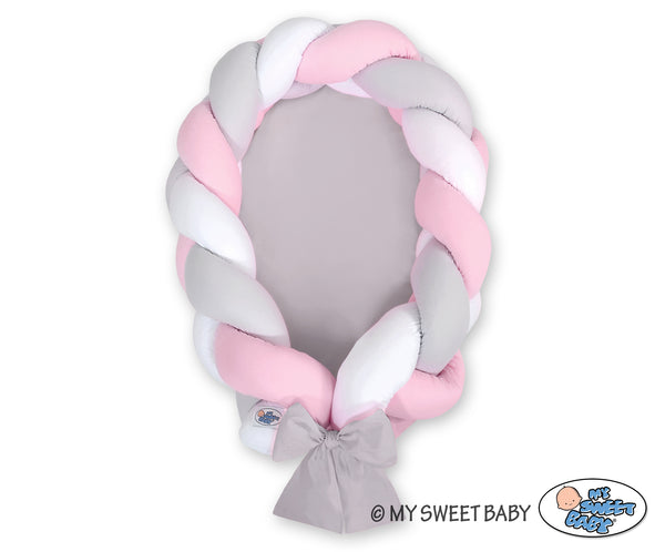 Schlafnest mit Zopf-Nestchen - Grau - Rosa