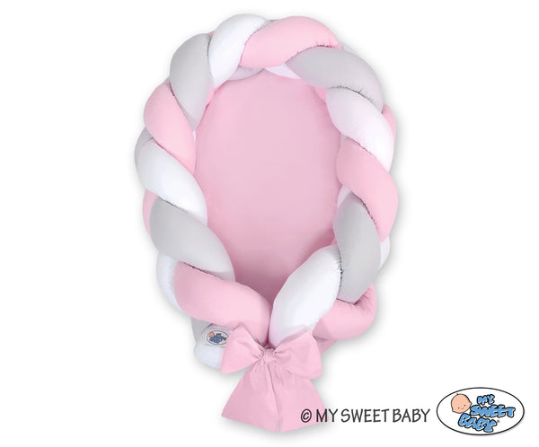 Flechtbett Kokon mit Nestchen - Rosa - Grau