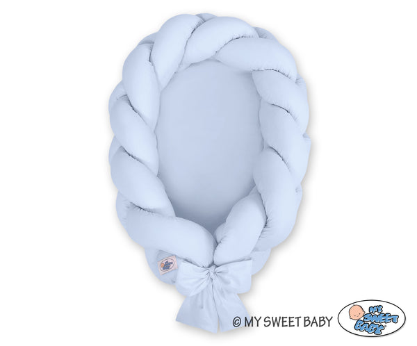 Babynest mit Flecht-Stoßstange - Hellblau