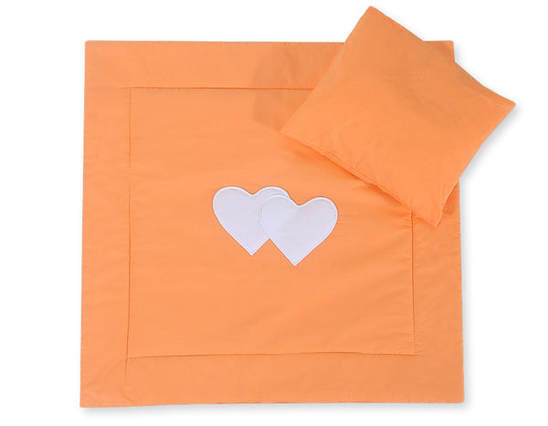 Babydecke 77x77cm und Kissen - Hanging hearts orange