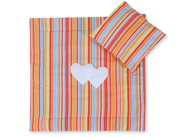 Babydecke 77x77cm und Kissen - Hearts orange Streifen