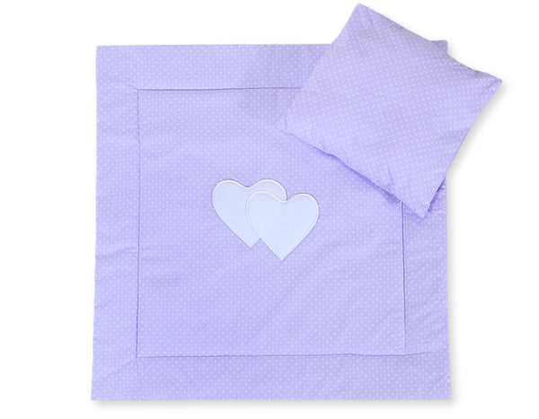 Babydecke 77x77cm und Kissen - Hearts white dots on lilac