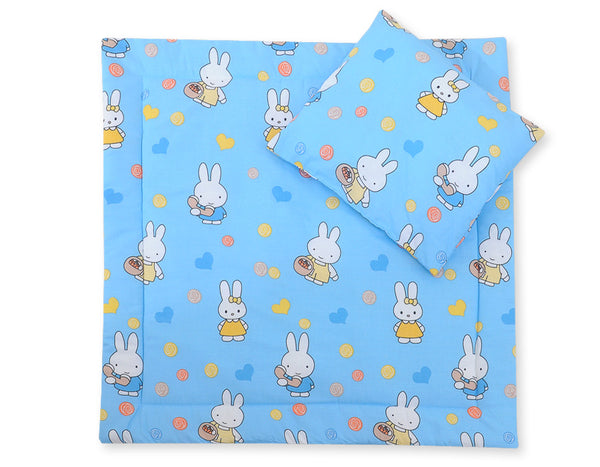 Babydecke 77x77cm und Kissen – Hallo Hase blau