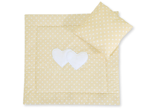 Babydecke 77x77cm und Kissen - Hearts white dots on beige