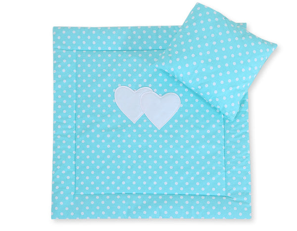 Babydecke 77x77cm und Kissen - Hearts white dots on turquoise