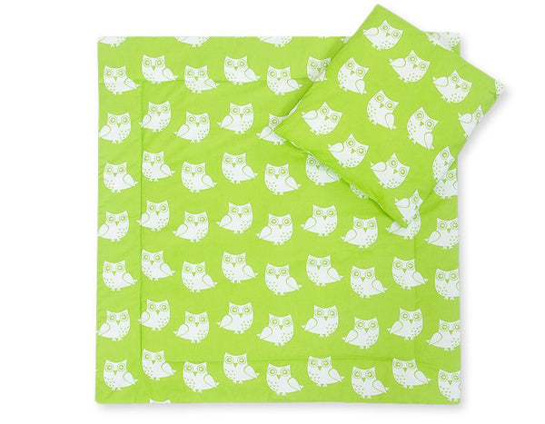 Vauvan peitto 77x77cm ja tyyny - Owls on green