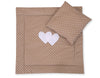Babydecke 77x77cm und Kissen - Herzen weiß Punkte braun