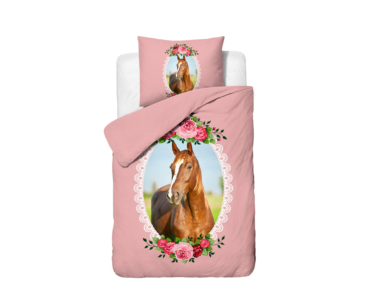 Little Monster Cute Horse rose parure de lit enfant - 140 x 200/220