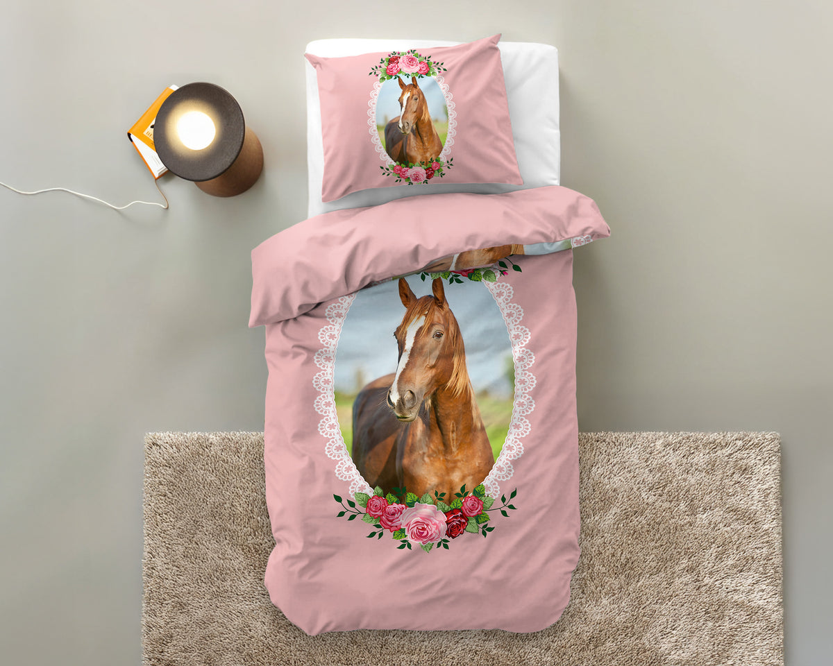 Little Monster Cute Horse rose parure de lit enfant - 140 x 200/220