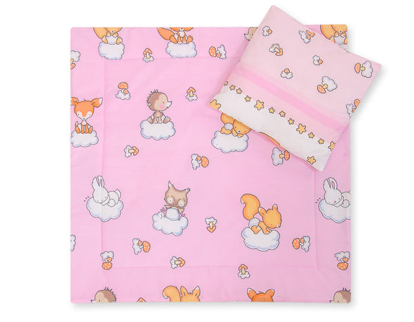 Babydecke 77x77cm und Kissen - Forest animals pink