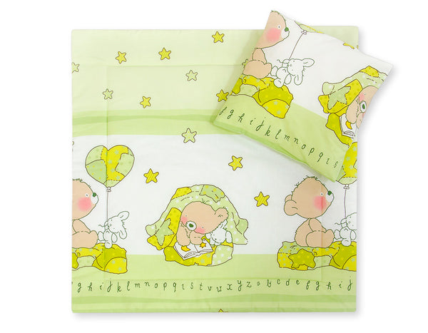 Babydecke 77x77cm und Kissen - Teddybär mit Ballon grün