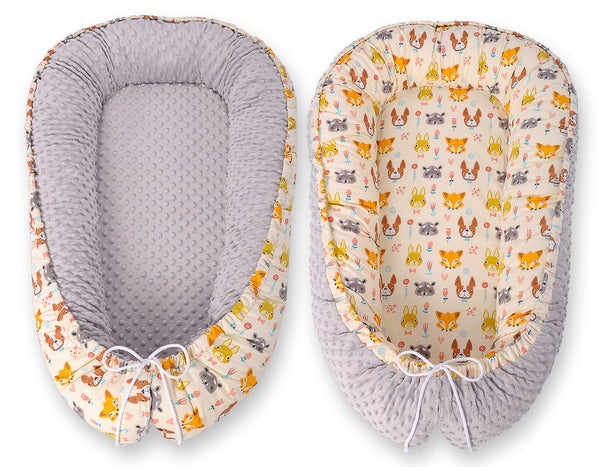 Wendbares Premium Minky Babynest - Cream Animals