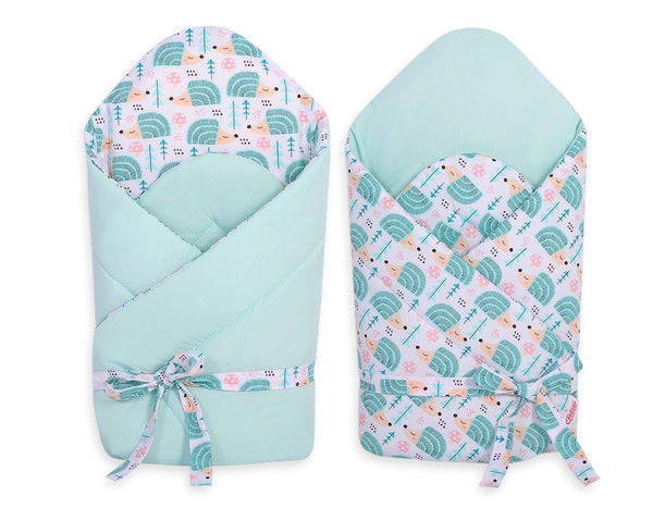 Baby nest 2in1 with stiffening with bow - hedgehogs mint