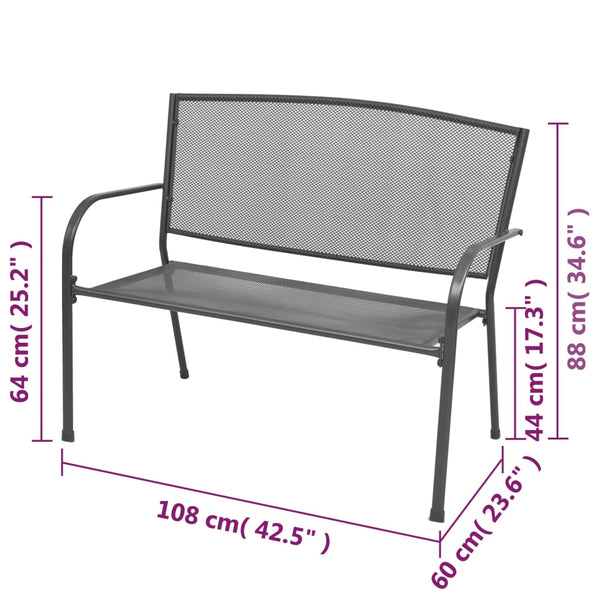 Anthrazitfarbene Gartenbank Bihari 108 cm (Stahl und Netzgewebe)