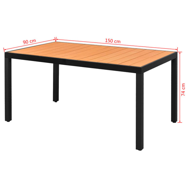 Brauner Gartentisch Rozal 150x90x74cm (Aluminium und WPC)