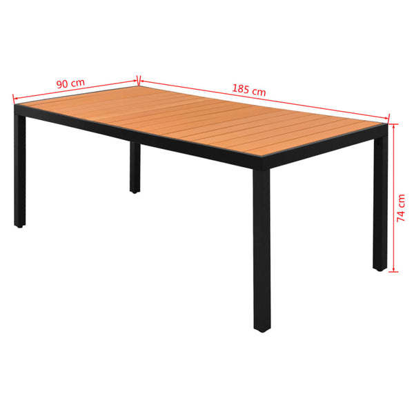 Brauner Gartentisch Rozal 185x90x74cm (Aluminium und WPC)