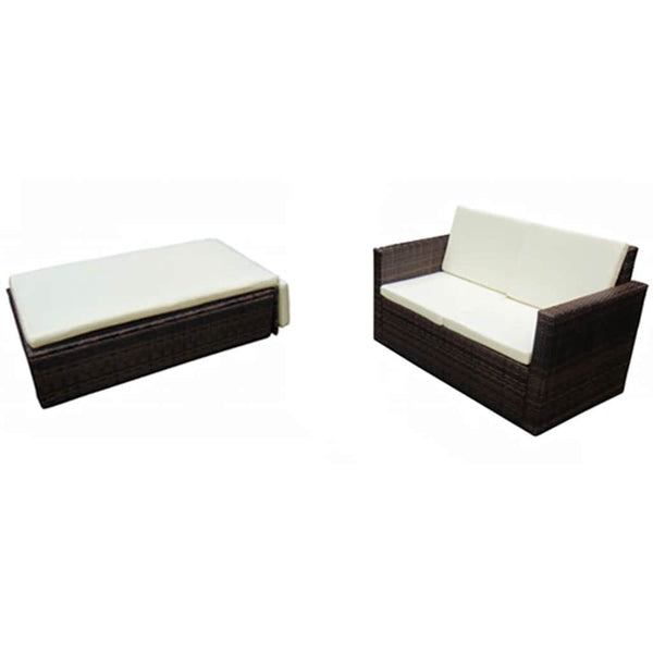Braune Sirghe Gartenlounge (2-teilig, mit Kissen, Polyrattan)