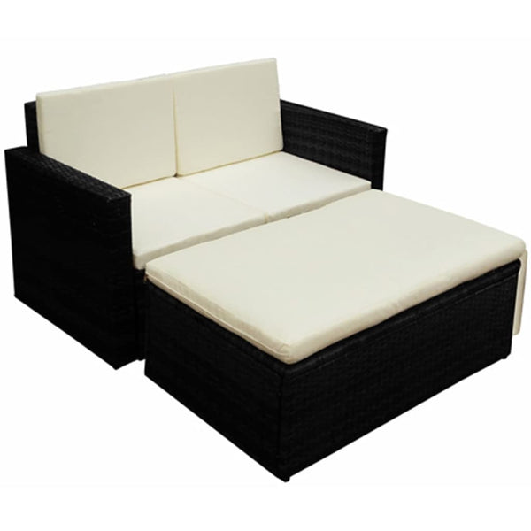 Schwarze Gartenlounge Sirghe (2-teilig, mit Kissen, Polyrattan)