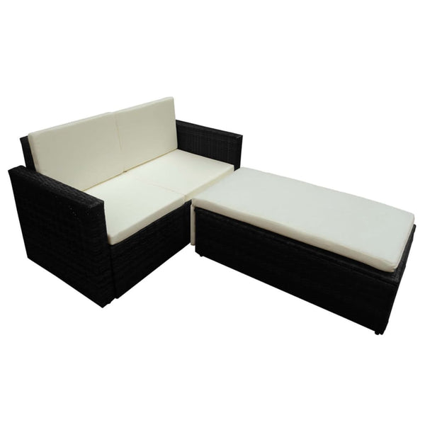 Schwarze Gartenlounge Sirghe (2-teilig, mit Kissen, Polyrattan)