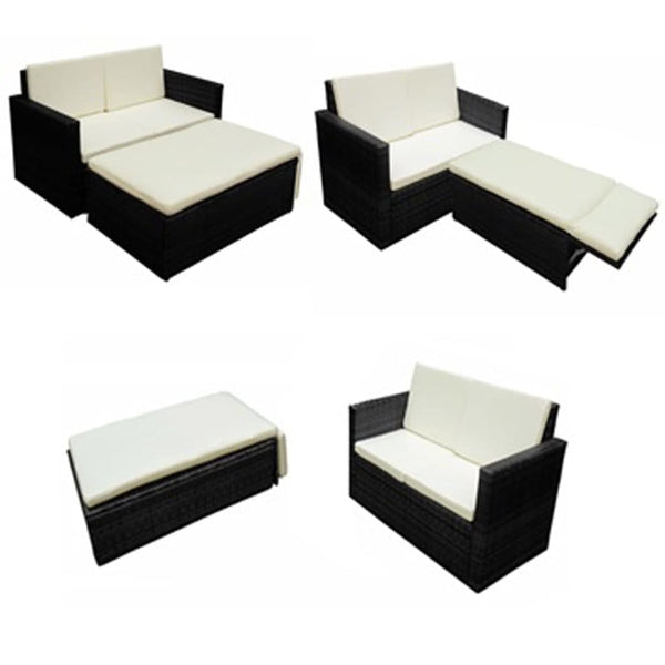 Schwarze Gartenlounge Sirghe (2-teilig, mit Kissen, Polyrattan)
