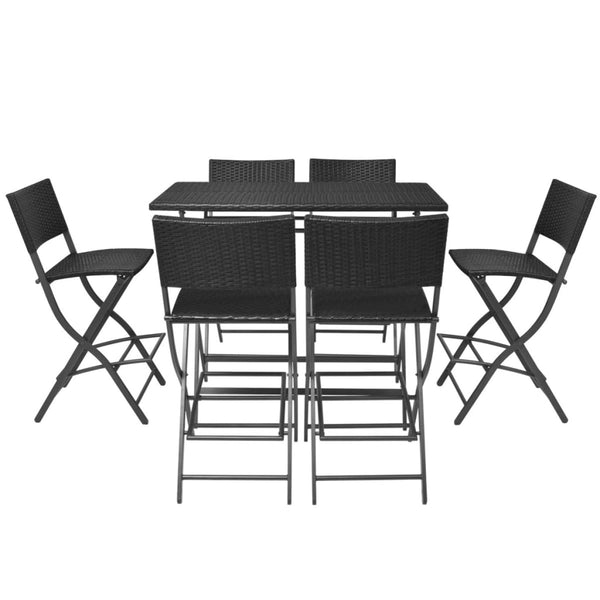 Schwarze klappbare Essgruppe Ioasif (7-teilig, Polyrattan)