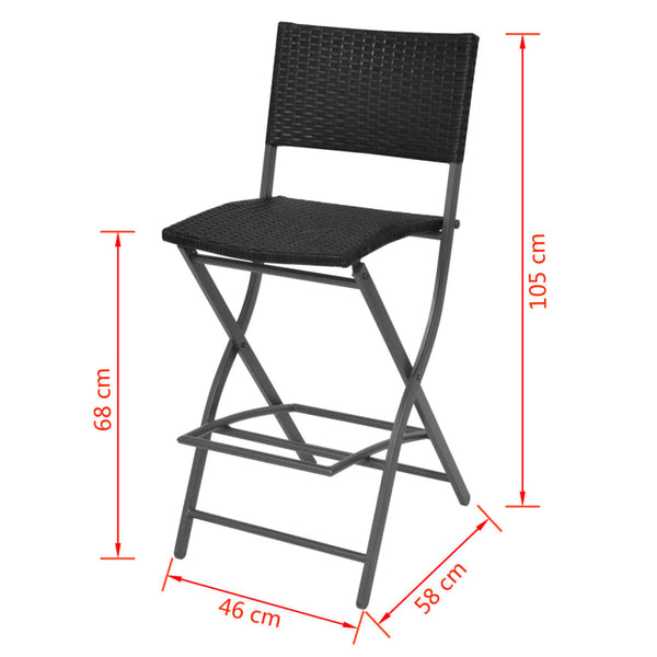 Schwarze klappbare Essgruppe Ioasif (7-teilig, Polyrattan)