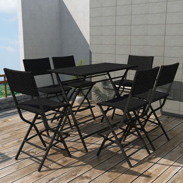Schwarze klappbare Essgruppe Ioasif (7-teilig, Polyrattan)