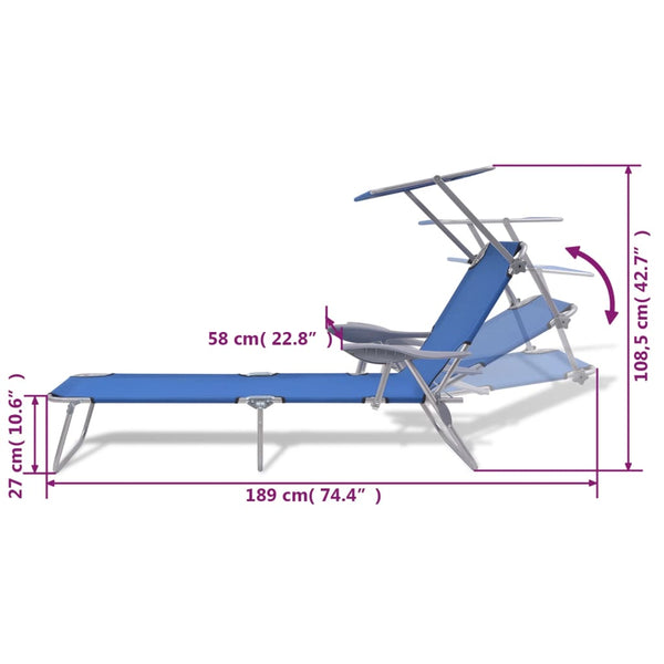 Dionis blaues Sonnenbett mit Überdachung (Stahl)