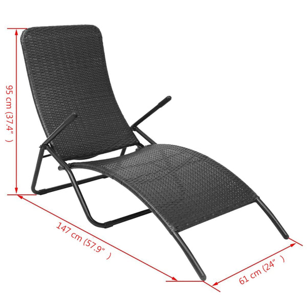 Schwarzer klappbarer Liegestuhl Onhan (Polyrattan)